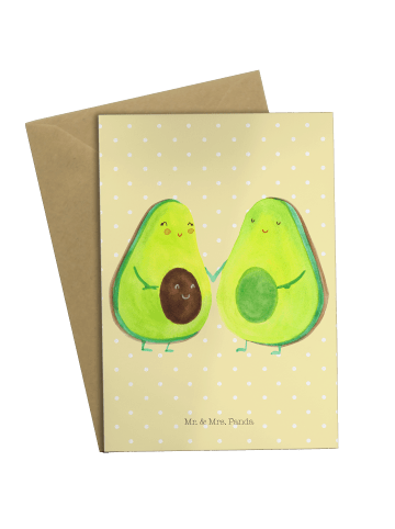 Mr. & Mrs. Panda Grußkarte Avocado Pärchen ohne Spruch in Gelb Pastell