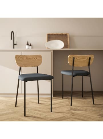 HOMCOM Esszimmerstühle-49L x 45B x 76H cm-Grau+Naturholz