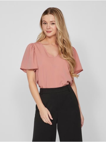 Vila Lockeres Shirt mit Volant Schultern Kurzarm Top V-Neck in Rosa-2