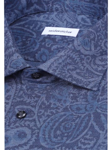 Seidensticker Flanellhemd Slim in Dunkelblau