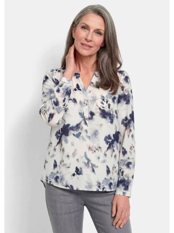 GOLDNER Florale Druckbluse mit V-Ausschnitt in marine / gemustert