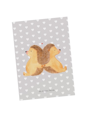 Mr. & Mrs. Panda Ansichtskarte Igel händchenhaltend ohne Spruch in Grau Pastell