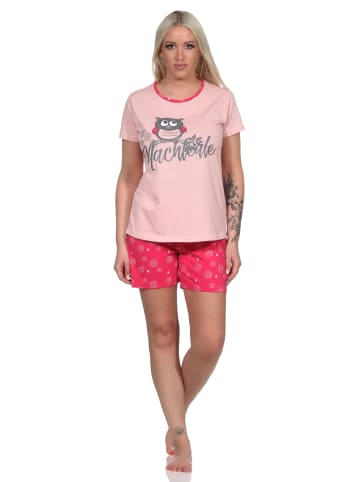 NORMANN Shorty Schlafanzug kurzarm Eulen und Punkten - 80039 in rosa