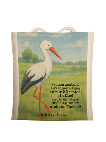 Mr. & Mrs. Panda Tragetasche Storch Design mit Spruch in Weiß