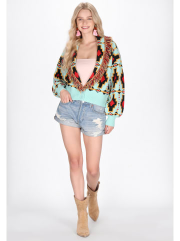 IZIA Women Cardigan in turquoise multicolor