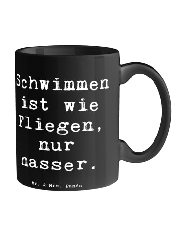 Mr. & Mrs. Panda cappuccinotasse Spruch Schwimmen wie Fliegen mi... in Schwarz
