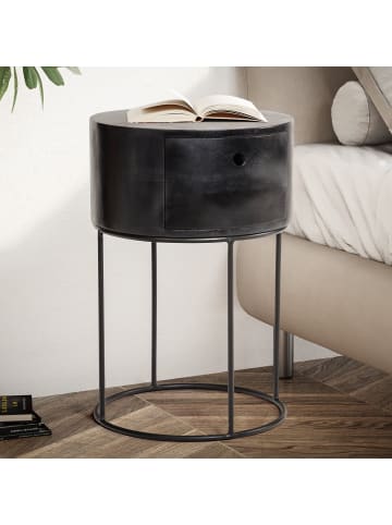 FineBuy Nachttisch in Schwarz / Mango / 40x40x60