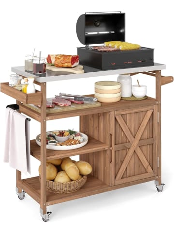 COSTWAY Grillwagen Outdoor Servierwagen 118 x 47 x 92 cm in Braun