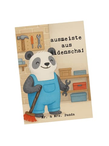 Mr. & Mrs. Panda Postkarte Hausmeister Leidenschaft Design mit S... in Weiß