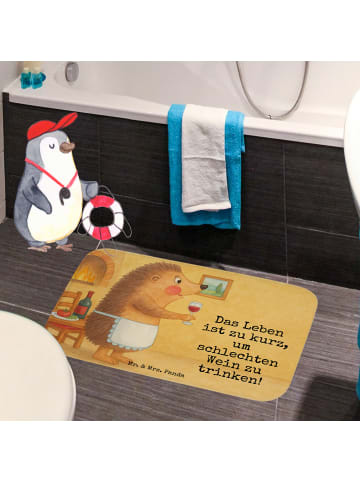 Mr. & Mrs. Panda Badteppich Igel Wein Design mit Spruch in Weiß