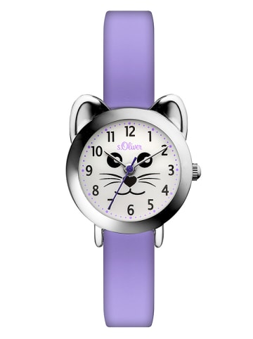 s.Oliver Armbanduhr mit süßem Katzengehäuse in lila