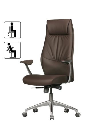 KADIMA DESIGN Chefsessel Echtleder | 3-Stufen Synchronmechanik, 120kg, 8h Nutzung in Braun