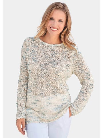 GOLDNER Kurzgröße:  Effektvoller locker gestrickter Bändchengarnpullover in weiß