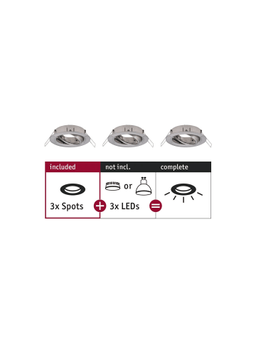 paulmann Einbauleuchten Choose 3er Spot schwenkbar in Eisen gebürstet - Ø84mm