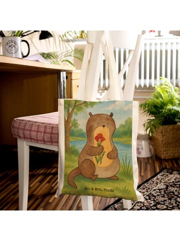 Mr. & Mrs. Panda Tote Bag Otter Blumenstrauß Design ohne Spruch in Weiß