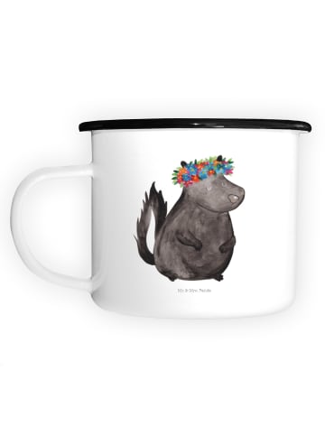 Mr. & Mrs. Panda XL Emaille Tasse Stinktier ohne Spruch in Weiß