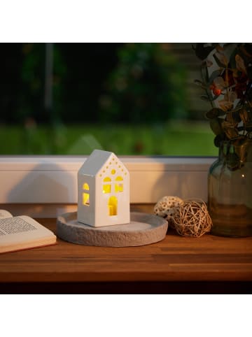 relaxdays Teelichthaus in Weiß - (B)6,5 x (H)12 x (T)6 cm