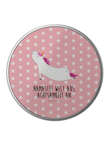 Mr. & Mrs. Panda Blechbüchse Einhorn Yoga mit Spruch in Rot Pastell