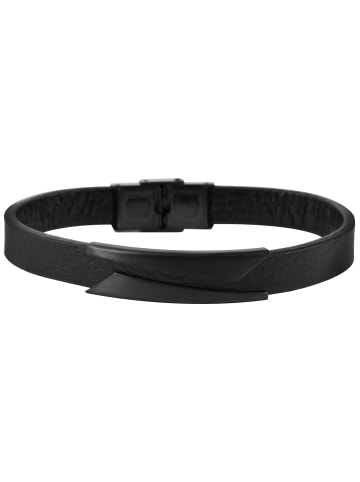 Adeliás Unisex Armband – Armreif aus Leder 21,5 cm in schwarz