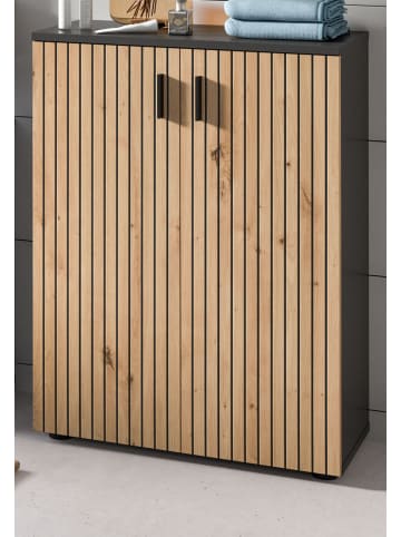 Inn.Furn Kommode Eiche, grau 60 cm, Badschrank mit Rillen-Optik