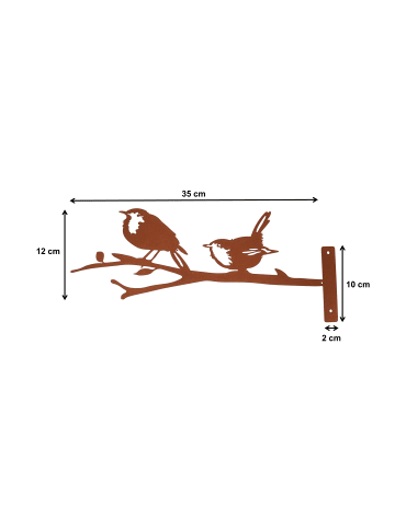 UNUS Baumstecker Rost zwei Vögel auf einem Ast in Braun