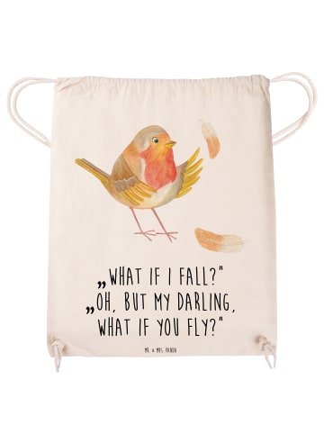 Mr. & Mrs. Panda Beutel Rotkehlchen Federn mit Spruch in Creme