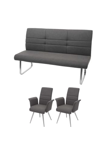 MCW Set 2x Esszimmerstuhl mit Armlehne und Sitzbank G55, Grau-braun Bank 160cm