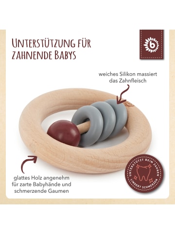 Bieco Spielwaren Holz Beißring mit Silikonball Rund - ab Geburt in Grau