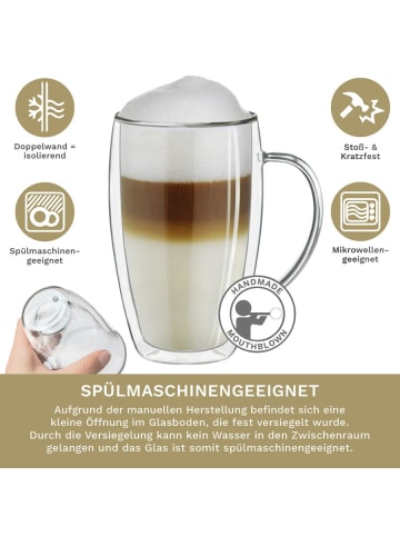 Creano Doppelwandige Gläser S-HH mit Henkel 250ml im 4er Set mit Thermoeffekt art. 481