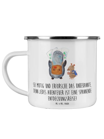 Mr. & Mrs. Panda Emaille Becher Unbekannte Orte erkunden mit Spruch in Weiß