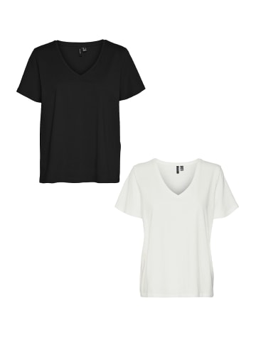 Vero Moda T-Shirt 2er-Set Basic V-Ausschnitt Top in Schwarz-Weiß