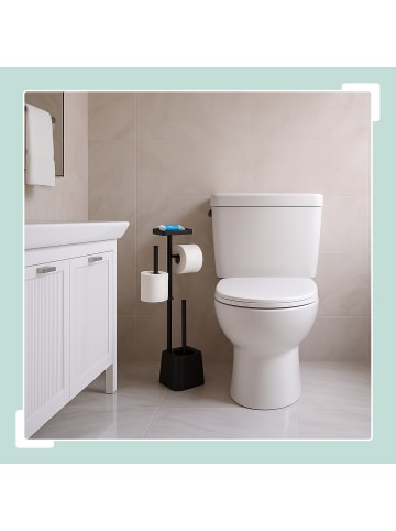 relaxdays WC Garnitur in Schwarz - (B)29 x (H)65,5 x (T)11,5 cm