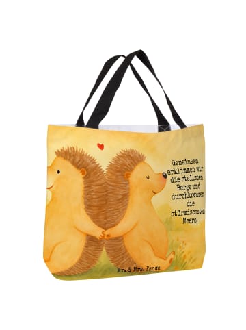 Mr. & Mrs. Panda Tote Bag Igel händchenhaltend Design mit Spruch in Weiß