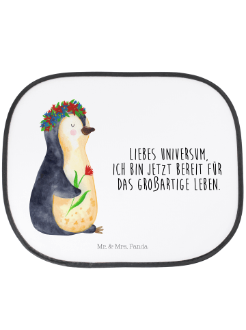 Mr. & Mrs. Panda Sonnenblende Auto Pinguin Blumen mit Spruch in Weiß