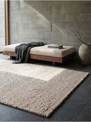 Kurzflor-Teppich fussbodenheizung-geeignet GLAVEN Bouclé-Struktur in Creme