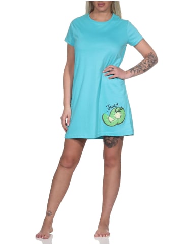 NORMANN Nachthemd kurzarm Kiwi Print - 86398 in türkis