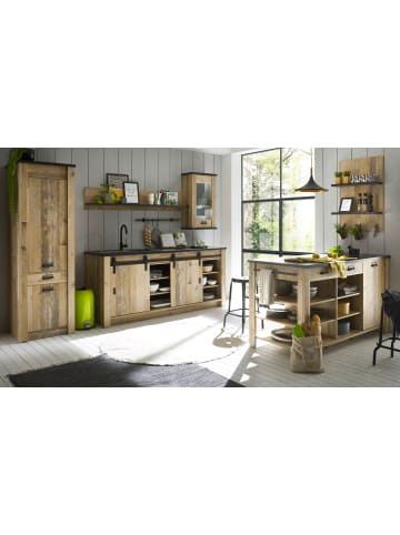 Furn.Design Küchen-Set Used Wood hell, anthrazit, Küchenschrank Set 6-teilig mit Kochinsel