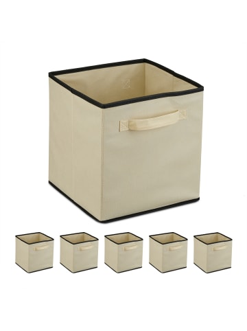 relaxdays 6 x Aufbewahrungsbox in Beige/ Schwarz - (B)27,5 x (H)29 x (T)27 cm