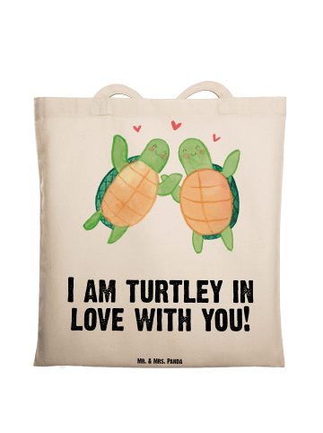 Mr. & Mrs. Panda Tragetasche Schildkröten Paar mit Spruch in Creme