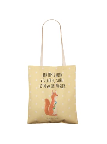 Mr. & Mrs. Panda Strandtasche Eichhörnchen Blume mit Spruch in Gelb Pastell