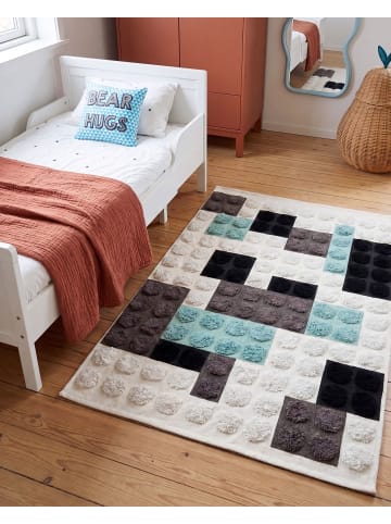 Beliani Kinderteppich BRICKY in Weiß/Grau/Schwarz - (W) 90 x (L) 130 cm