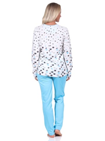 NORMANN langarm Schlafanzug Pyjama TupfenPunkte - 72341 in blau
