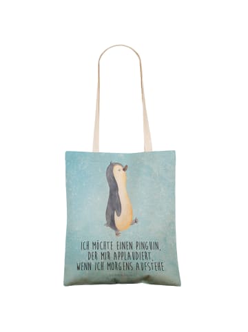 Mr. & Mrs. Panda Shopper Pinguin mHerzieren mit Spruch in Eisblau