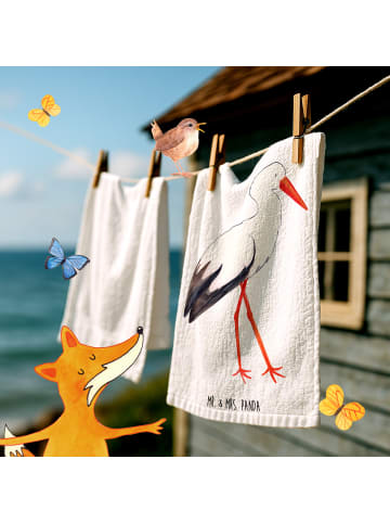 Mr. & Mrs. Panda Mini-Handtuch Storch ohne Spruch in Weiß