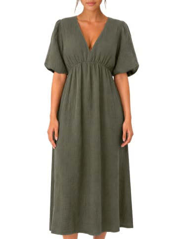 Reichstadt Damen Relaxed Fit Sommerkleid Musselin in Khaki
