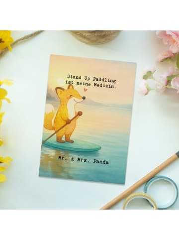 Mr. & Mrs. Panda Grußkarte Fuchs Stand Up Paddling Design mit Sp... in Weiß