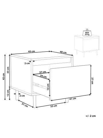 Beliani Nachttisch NIKEA in Braun/Schwarz - (W) 45 x (H) 45 x (L) 40 cm