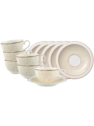 Villeroy & Boch 6er Set Frühstückstassen mit Untertassen Ivoire in 310 ml in weiß-gold