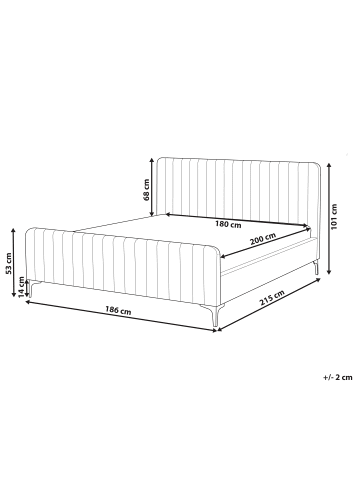 Beliani Doppelbett LUNAN in Weiß/Schwarz - (W) 186 x (H) 101 x (L) 215 cm
