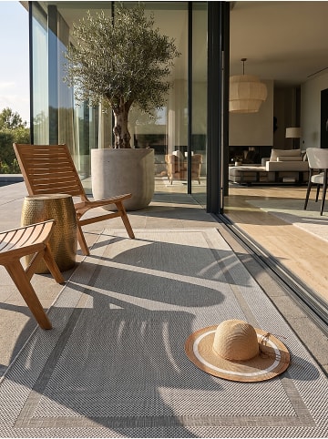 KADIMA DESIGN Teppichläufer Bordüre flachgewebt pflegeleicht Wohnzimmer Flur in Grau